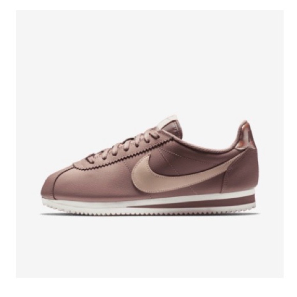 Nike Women's Cortez Leather Sneakers - Mauve Pink with Beige Swoosh